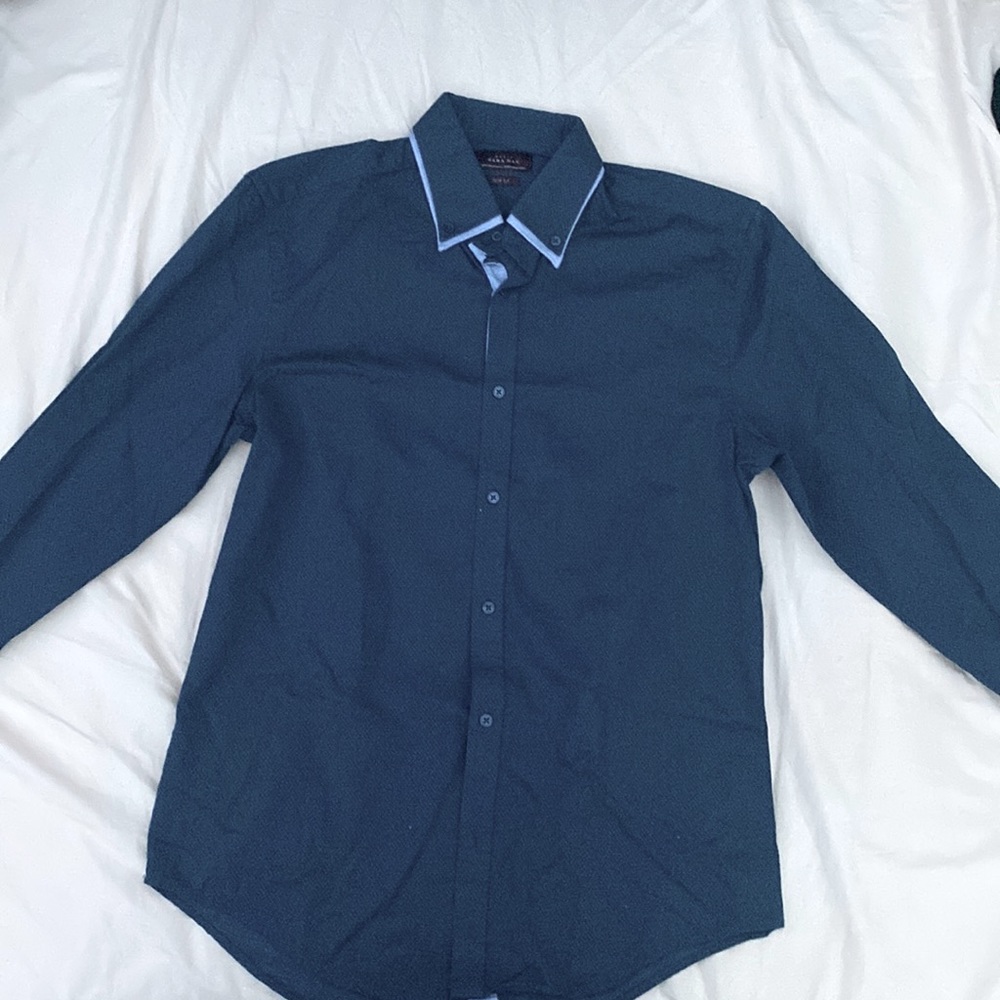 Zara Man Dark Blue Dress Shirt Slim Fit Medium